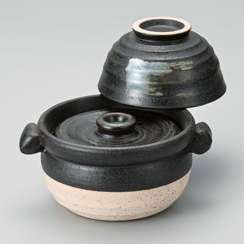 黒陶茶碗付ご飯鍋1合炊(中蓋付) 18×φ15×15cm(身8.8cm) 385-129