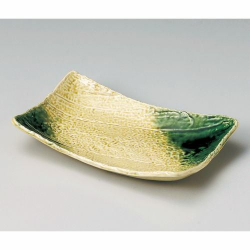 黄瀬戸織部吹長角深皿(大) 26.5×16×4.5cm 136-109