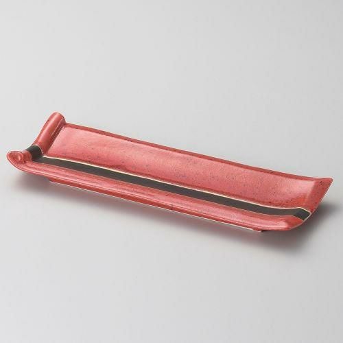 紅柚子黒帯突出皿 25.5×9×3cm 126-149