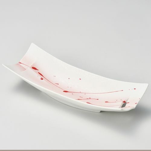 赤一珍菱透し8寸長皿 24.8×9×5.4cm 030-168