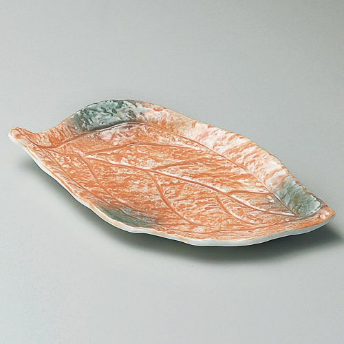 オレンジ巻グリーン吹木ノ葉皿 23.5×12.5×2.5cm 142-069