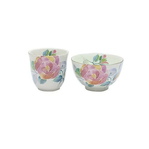 飯椀・湯呑 /花ことば飯碗湯呑バラ/ 碗直径11×高さ6.6cm 湯呑直径8.3×高さ8cm