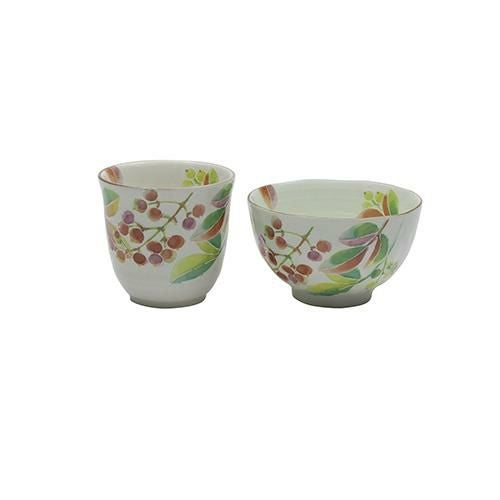 飯椀・湯呑 /花ことば飯碗湯呑南天/ 碗直径11×高さ6.6cm 湯呑直径8.3×高さ8cm食器/
