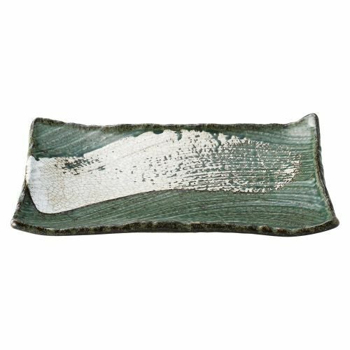 うず刷毛貫入うぐいす角皿31cm 31×21×4cm 419-219