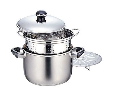 両手鍋 【シチューポット（穴明き内鍋＆スチームプレート付）】 ＯＪ－７－４/ 全幅３２５ｍｍ、奥行２２５ｍｍ、深さ１５８ｍｍ、全高２３４ｍｍ /【グループＮ】