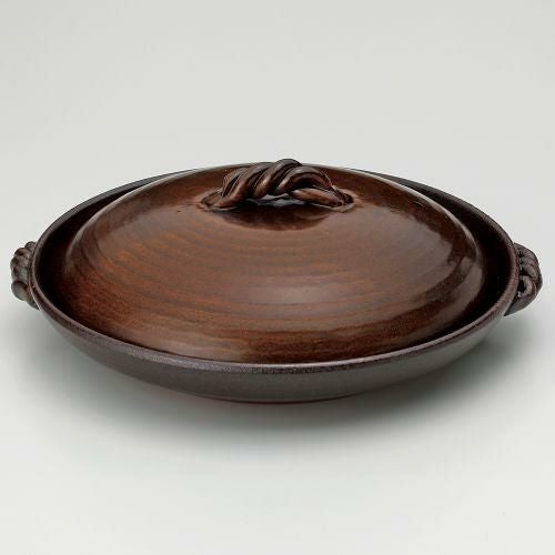 灰釉蓋付陶板7号 24.3×φ22.5×10cm(身4cm) 388-189