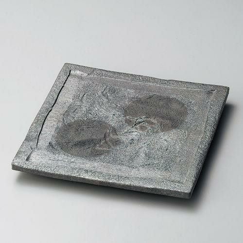 黒窯変ボタモチ正角皿 22×22×2.8cm 185-079