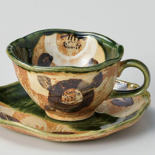 織部山茶花コーヒー碗 (碗のみ)φ10.5×6.5cm(240cc) 542-019