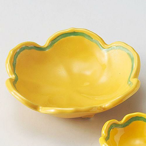 黄釉グリーン梅型向付 φ15.5×4.7cm 025-149