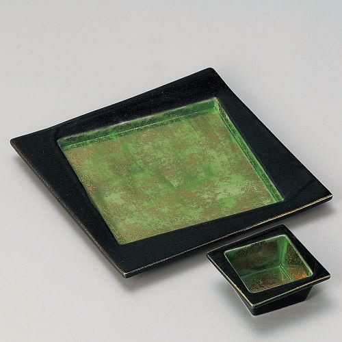 金彩グリン交趾正角前菜皿 18×18×1.6cm 024-189