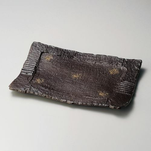 炭化土砂目長角13.0盛皿 38×27.4×4cm 158-079