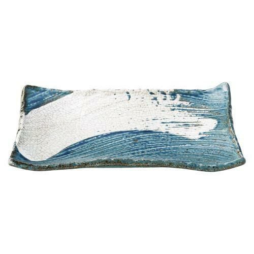 うず刷毛貫入紺ねず角皿31cm 31×21×4cm 419-079