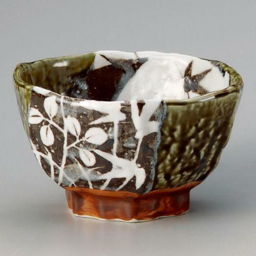 織部草花45六角丼 14.2×13.5×8.3cm 318-169