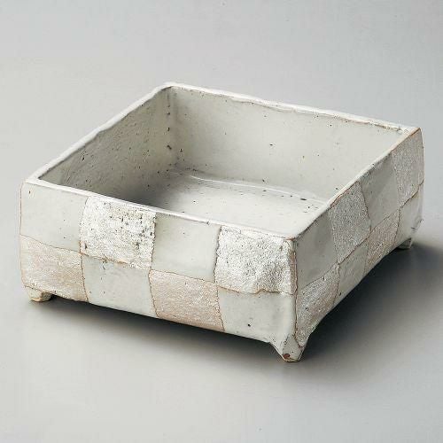 白釉銀彩手造り四角鉢 20×19.5×8cm 249-029