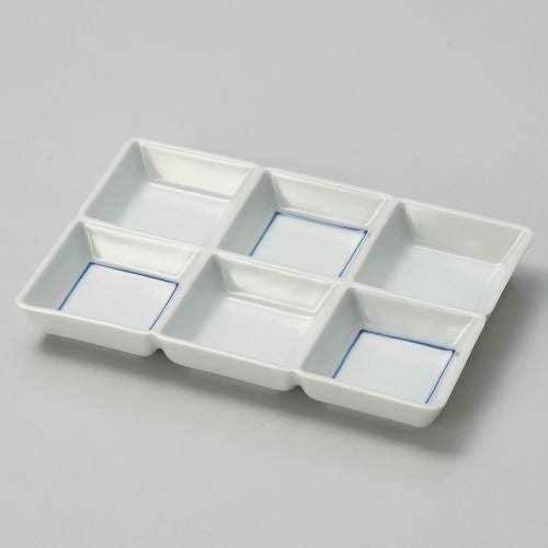 呉須線六ツ仕切り皿 18.9×12.7×2.3cm 150-049