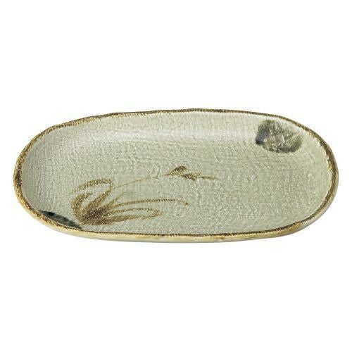 織部流し芦絵9.0小判皿 27.5×18cm 437-739