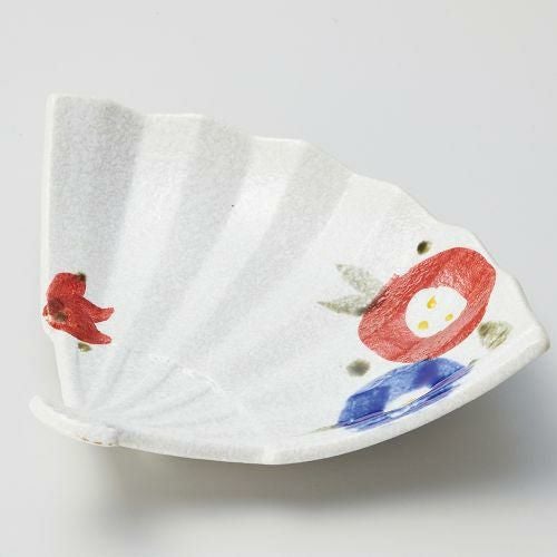 染付赤絵扇子鉢 21.5×18×5.3cm 040-219