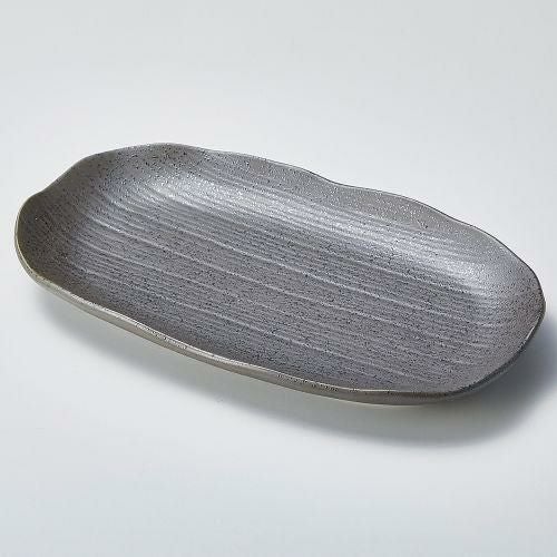 千筋23cm焼物皿黒 23×13×2.5cm 132-188132-099