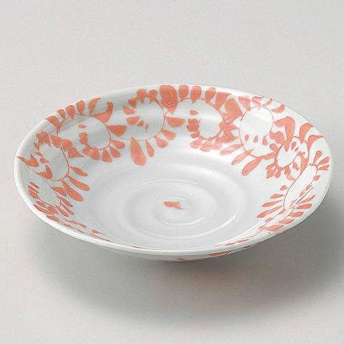 手造り唐草赤平鉢 φ16.6×4cm 046-029