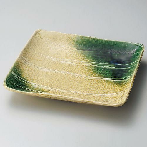 黄瀬戸織部吹長角大皿 30.5×26.5×5cm 159-119