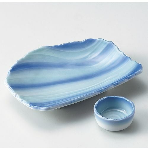 青地流水彫6.0皿 18.5×13.8×4cm 027-349