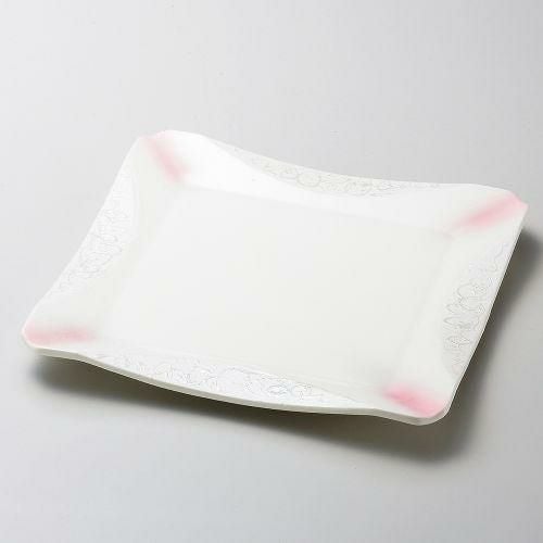 ラスターピンク正角大皿 25×25×2cm 183-049