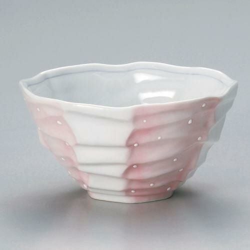 ピンク吹き白ドット八角大丼 17×9cm 320-319