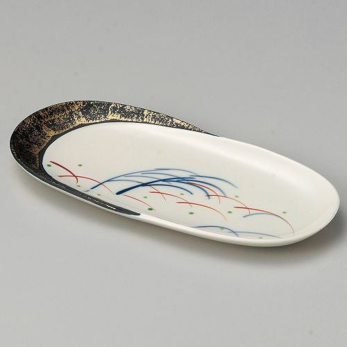 秋草金タタキ突出皿 23.2×11×1.5cm 143-169