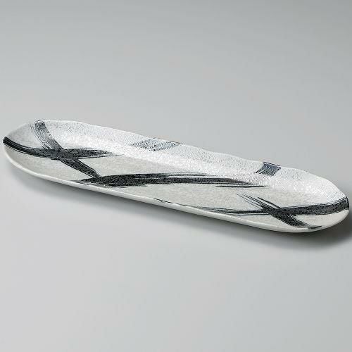 黒ラスター楕円長皿 35.4×9.7×2.3cm 166-069