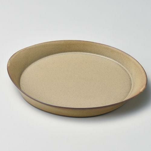 YMベージュ楕円プレート大 26×22×2.6cm 194-049