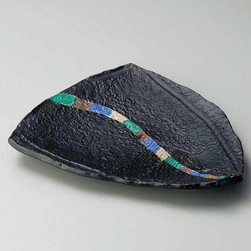 織部三彩ライン大盛皿 32.5×25.6×3.4cm 165-069