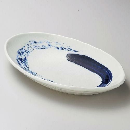 呉須刷毛目舟型盛鉢 29.5×18×4.5cm 253-129