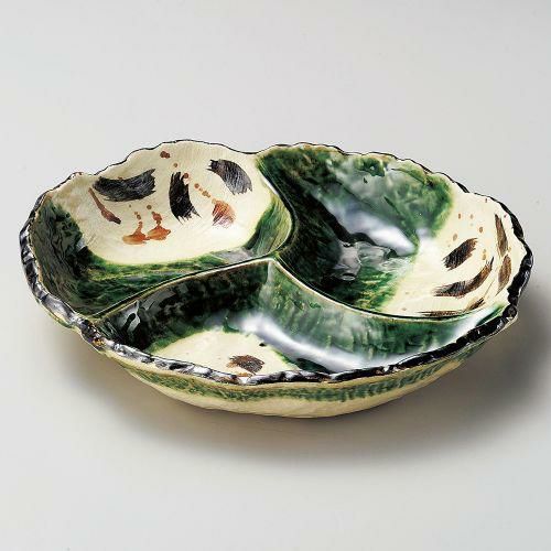 織部錆絵三ツ仕切皿(大) 27×25×4.8cm 250-139