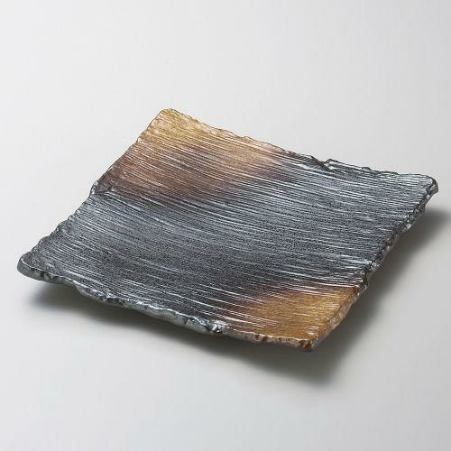 黒備前金茶吹凛23正角皿 23.7×2.5cm 184-089