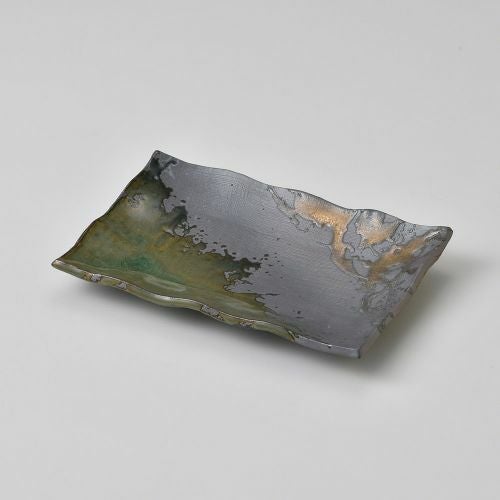 伊賀金彩焼物皿 22.3×15.2×3.5cm 235-059