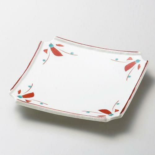 淡雪赤絵すみ切前菜皿 18×18×3.3cm 189-119