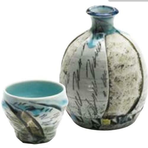 酒器セット 青白線刻