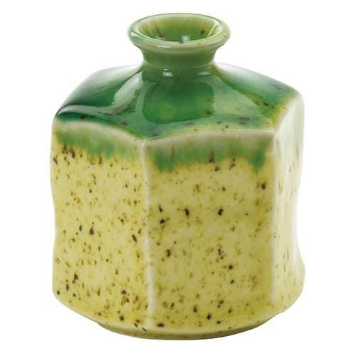 六角徳利 灰黄グリーン流し