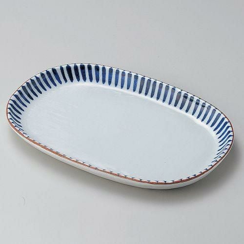 藍十草小判型深口8.0皿 23.6×17.3×3cm 194-079