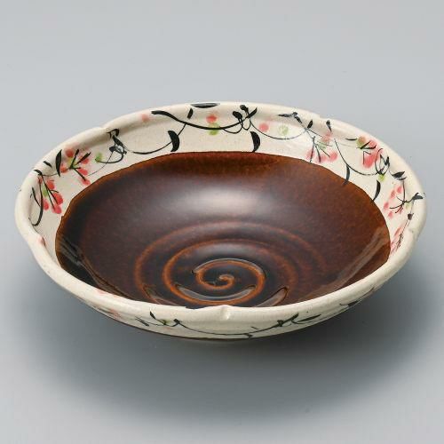 アメ釉草花輪花7.0鉢 φ20.3×5.5cm 254-109