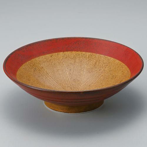 錆朱くるみ櫛目8.0めん鉢 φ24.5×7.5cm 301-159