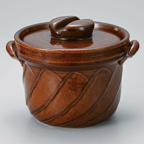 アメ釉捻りご飯鍋2合炊 φ17×20.5×15cm(身12.5cm) 384-209