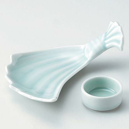 青白磁末広刺身皿 21×16.6×8.5cm 026-039