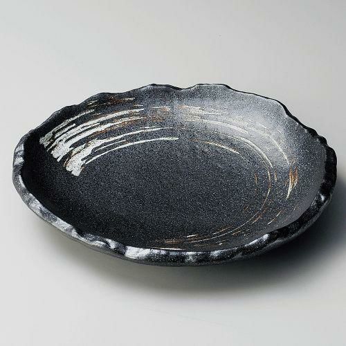 栗色刷毛目たたき大皿 φ27×4.5cm 167-049