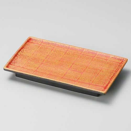 金彩市松長角7.0高台皿 21.4×12.6×2.6cm 140-059