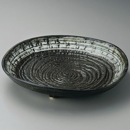 灰釉白流し尺皿 φ30×5.5cm 169-139