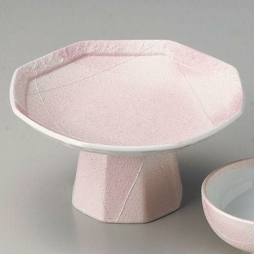 銀彩二色吹八角高台皿 φ16.8×8.5cm 119-039