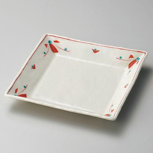 赤絵花正角皿 22×3cm 186-199