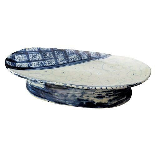 安南七宝渦模様高台楕円盛込皿(手造り) 52×30×10cm 236-019