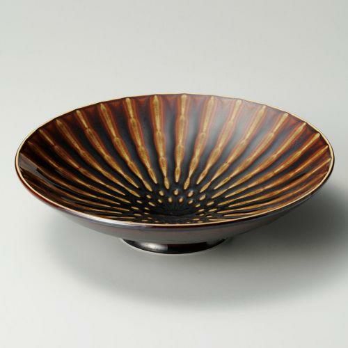 竹林アメ28cm高台盛鉢 φ28.3×7.7cm 245-059